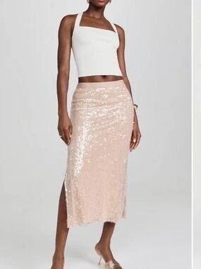 Rachel Zoe 🌸 Sequined Midi Pencil Skirt in Blush Pink/Champagne XS